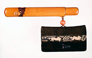 本駒菖蒲革腰差したばこ入れ