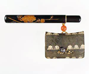 菖蒲革腰差したばこ入れ