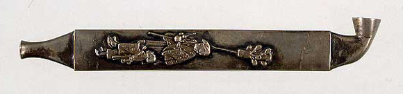 銀刀豆形飴売図きせる