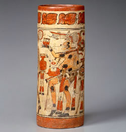 葉巻状のたばこが描かれたマヤの壺