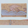 Woman's gold tsuzure-nishiki pocket tobacco pouch with wave and rabbit pattern
