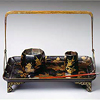 Black lacquered portable tobacco tray with clematis pattern in maki-e