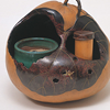 Tobacco tray with gourd leaf and cricket in maki-e on a gourd foundation