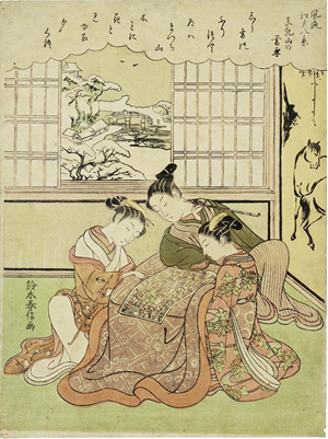 Furyu Edo Hakkei:Matsuchiyama-no Bosetsu(8 Fine Views of Edo:Evening Snow on Mount Matsuchi) (Suzuki Harunobu)