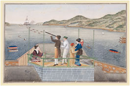 蘭館絵巻「蘭船の入港」