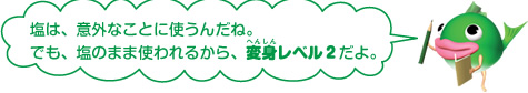 塩は、意外なことに使うんだね。でも、塩のまま使われるから、変身レベル2だよ。