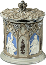 喫煙図装飾　陶製たばこジャー　ドイツ　1910年ごろ