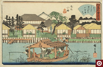 歌川広重画 「江戸高名会亭尽 本所小梅 小倉庵」 天保（1830-1844）頃