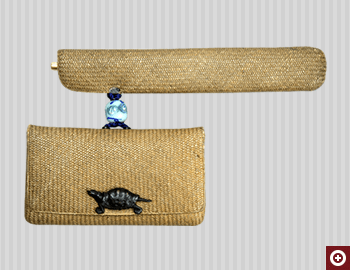 「籐網代編腰差したばこ入れ」