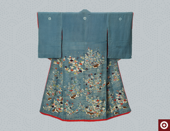 秋草に鶉文様振袖