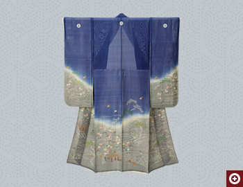 松桜水村風景文様振袖単衣
