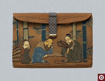相良縫竹林七賢人象牙象嵌紙入れ
