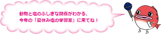 動物と塩のふしぎな関係がわかる、今年の「夏休み塩の学習室」に来てね!