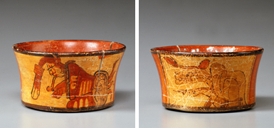 パイプ喫煙のようすが描かれた鉢