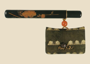 菖蒲革腰差したばこ入れ