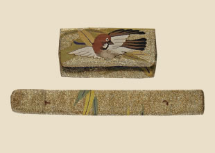 金綴錦（つづれにしき）竹に雀模様懐中たばこ入れ