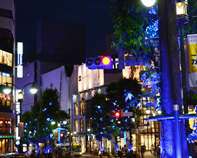 “サムライブルー”に輝く、夜の公園通り