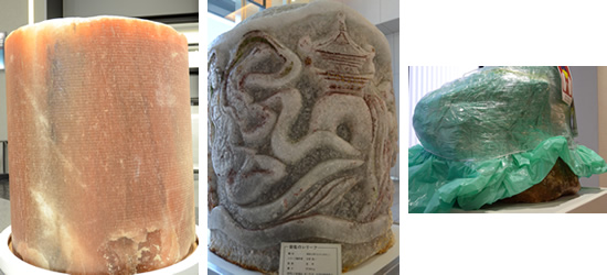 左から、「ポーランド岩塩」「浦島岩塩」「イギリス岩塩」（イギリス岩塩は梱包されている状態です）。